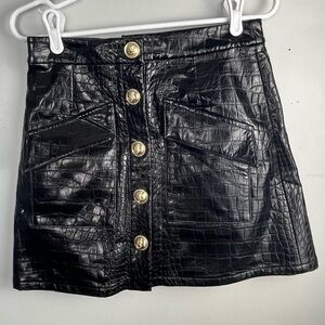 Julie Brown NYC Pleather black skirt with gold anchor buttons size 2